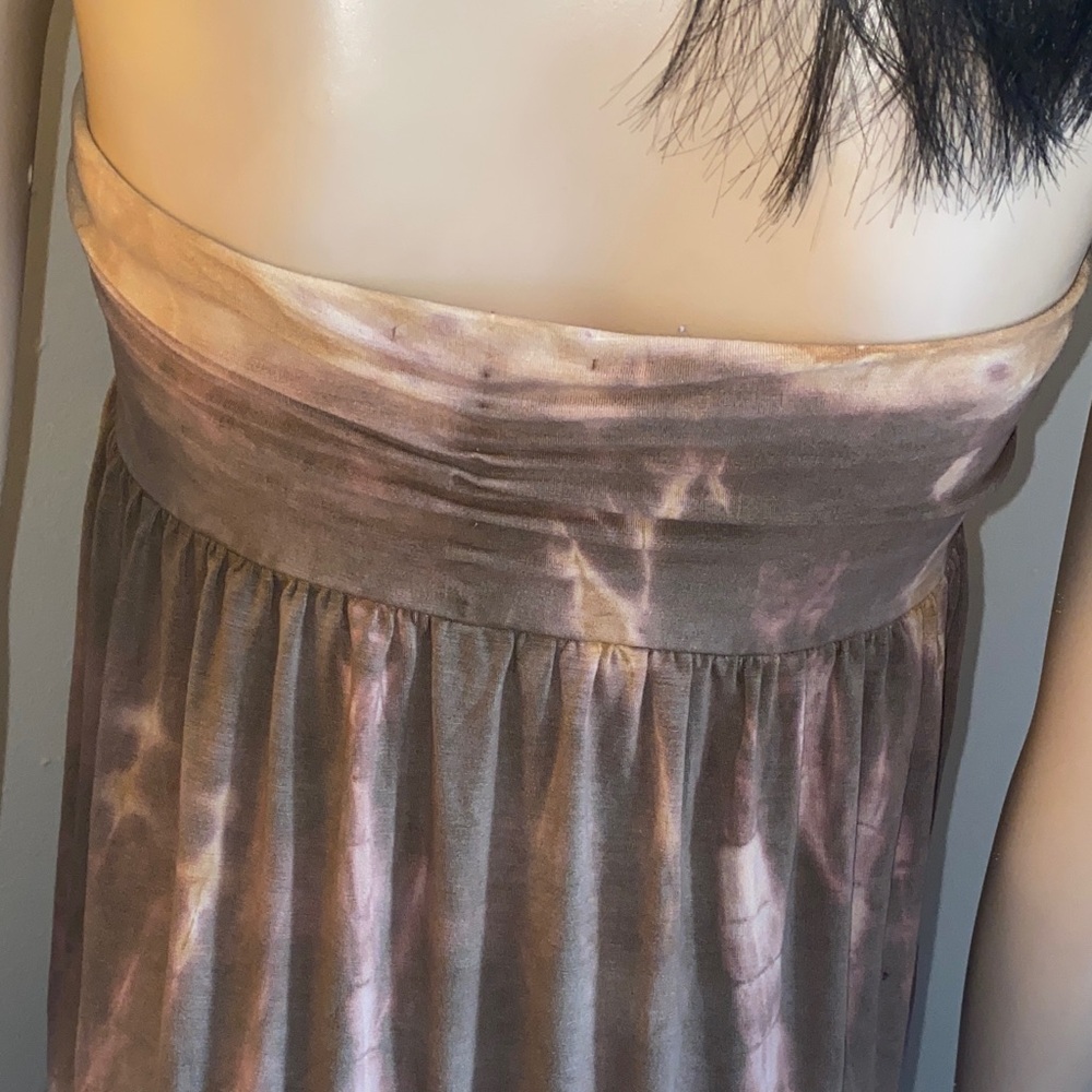 Hale Bob Strapless Backless Tie-Dye Maxi Dress in Taupe and Deep Plum - Picture 5 of 8